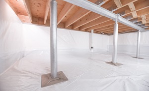 Crawl space structural support jacks installed in Kersey