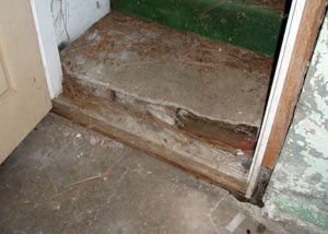 A flooded basement in Emporium where water entered through the hatchway door