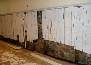 A wet, flooded finished basement in Brockway